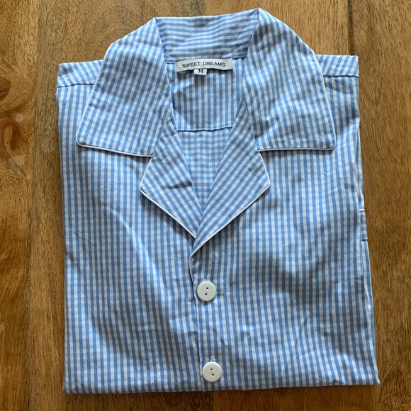 Men’s blue & white gingham button down pajama top - Picture 8 of 8